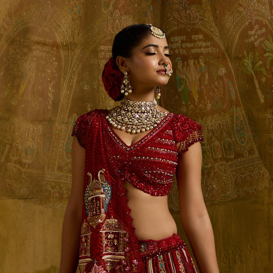 Custom Red Royal Bridal lehenga