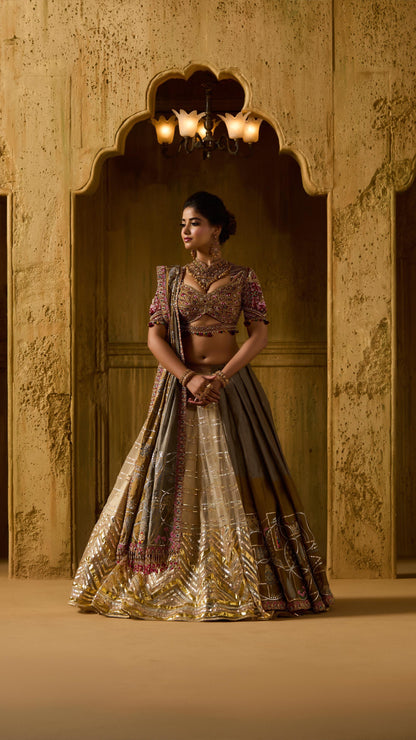 Custom Grey and Maroon Royal Bridal lehenga