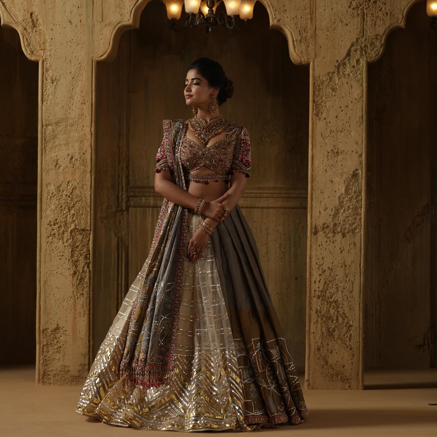 Custom Grey and Maroon Royal Bridal lehenga