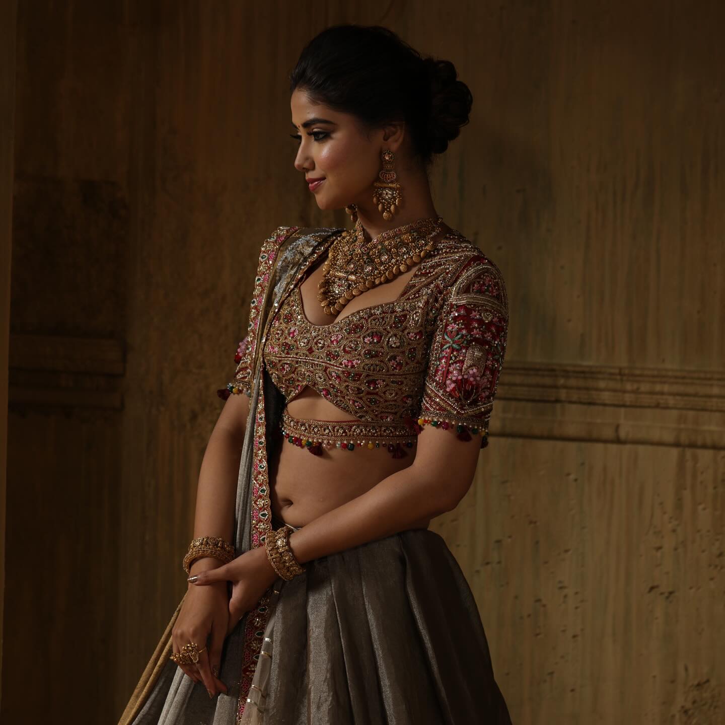 Custom Grey and Maroon Royal Bridal lehenga