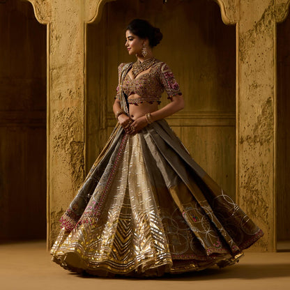 Custom Grey and Maroon Royal Bridal lehenga