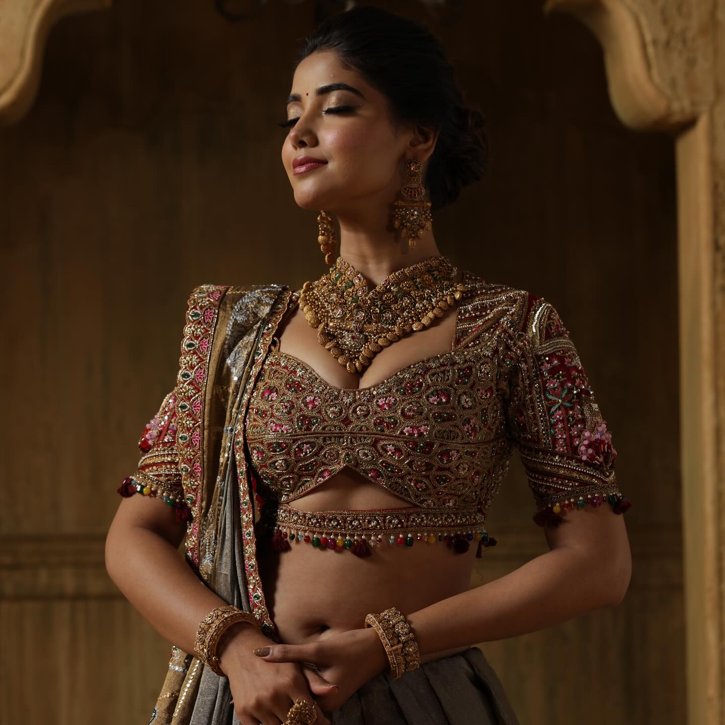 Custom Grey and Maroon Royal Bridal lehenga