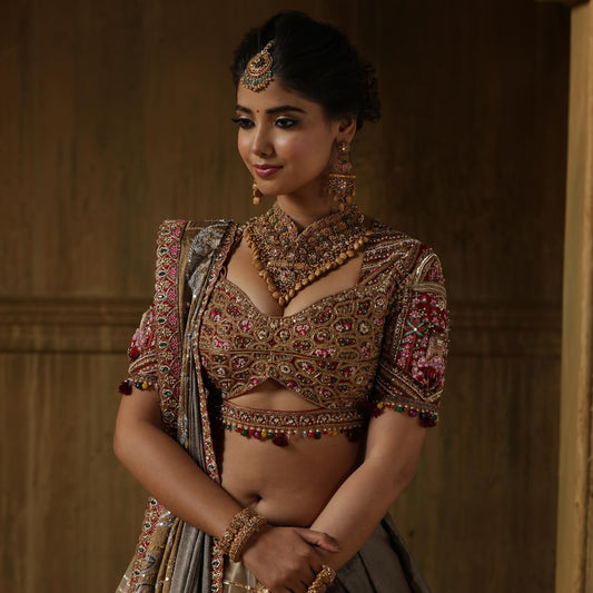 Custom Grey and Maroon Royal Bridal lehenga