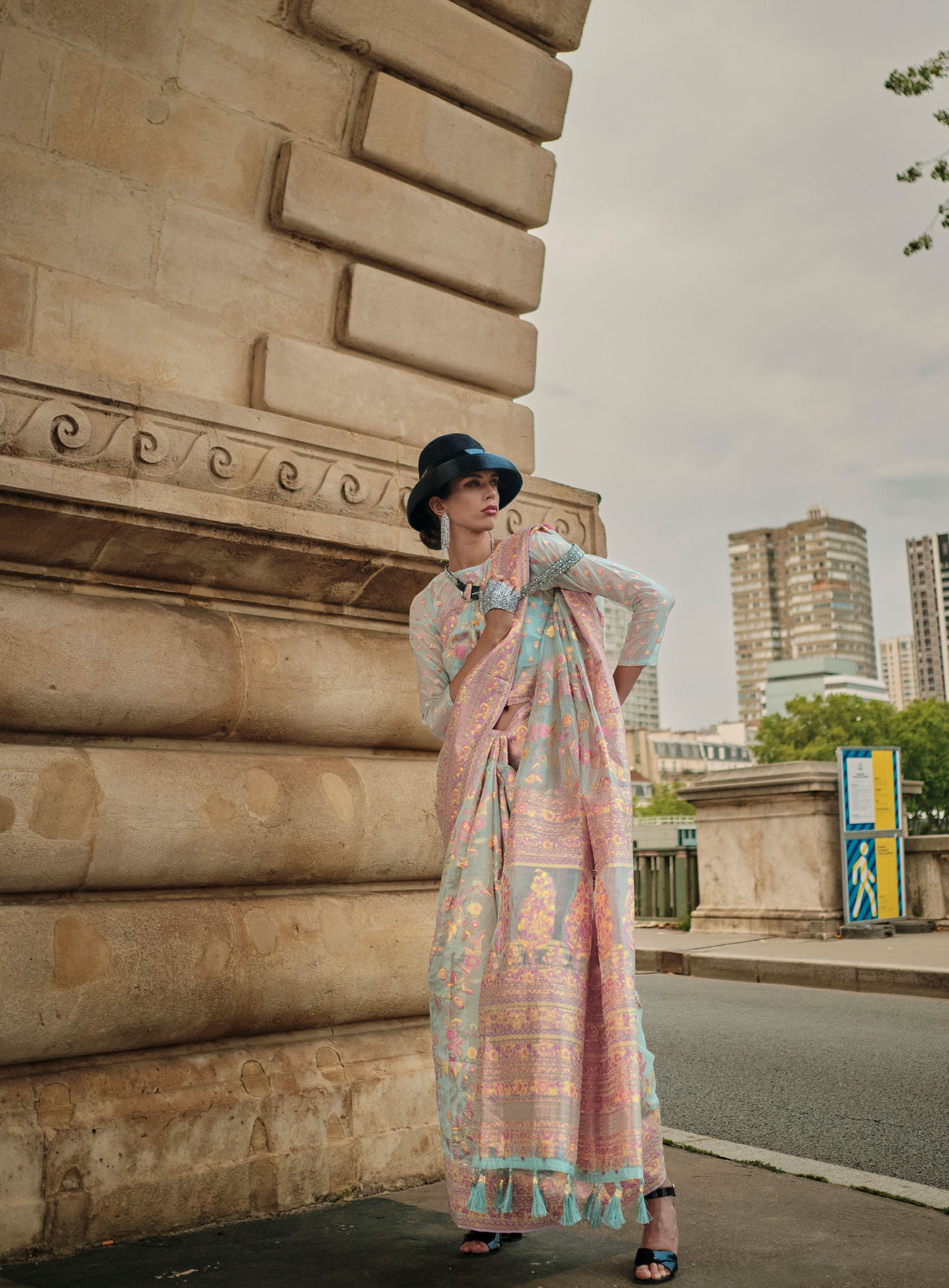 Light Green Kalila Silk Kashmiri Organza handloom saree