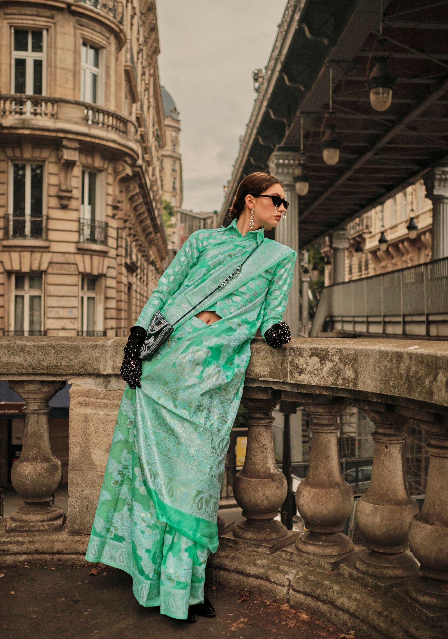 Mint Green Kaneeza Lucknow Chikankari Zari Saree