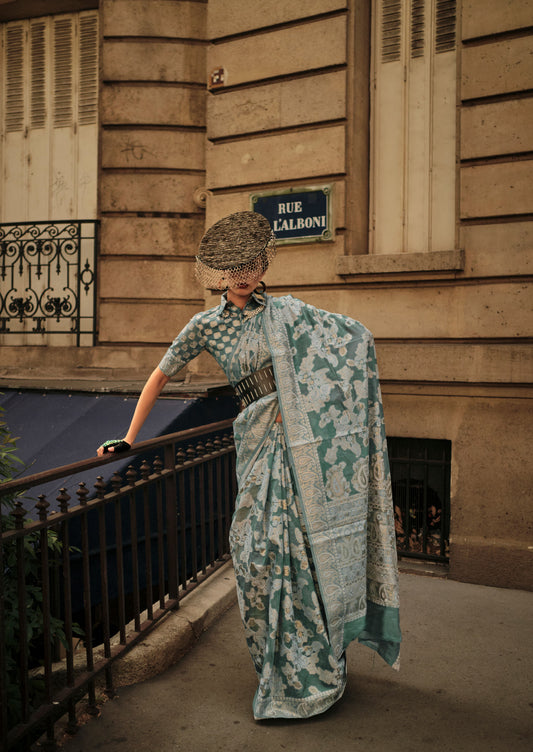 Green Kaneeza Lucknow Chikankari Zari Saree