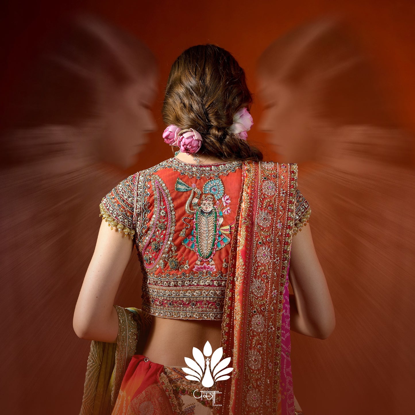 Custom White and Orange Elaborate Traditional Motif Royal Bridal lehenga