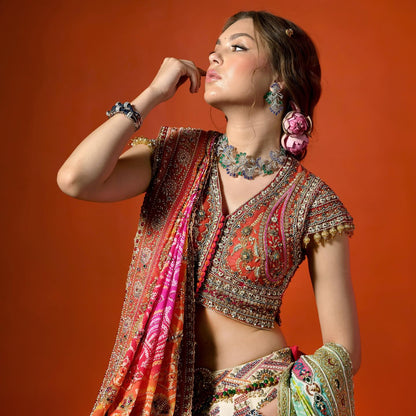 Custom White and Orange Elaborate Traditional Motif Royal Bridal lehenga