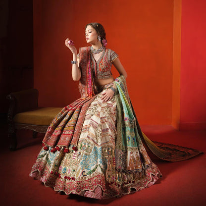 Custom White and Orange Elaborate Traditional Motif Royal Bridal lehenga