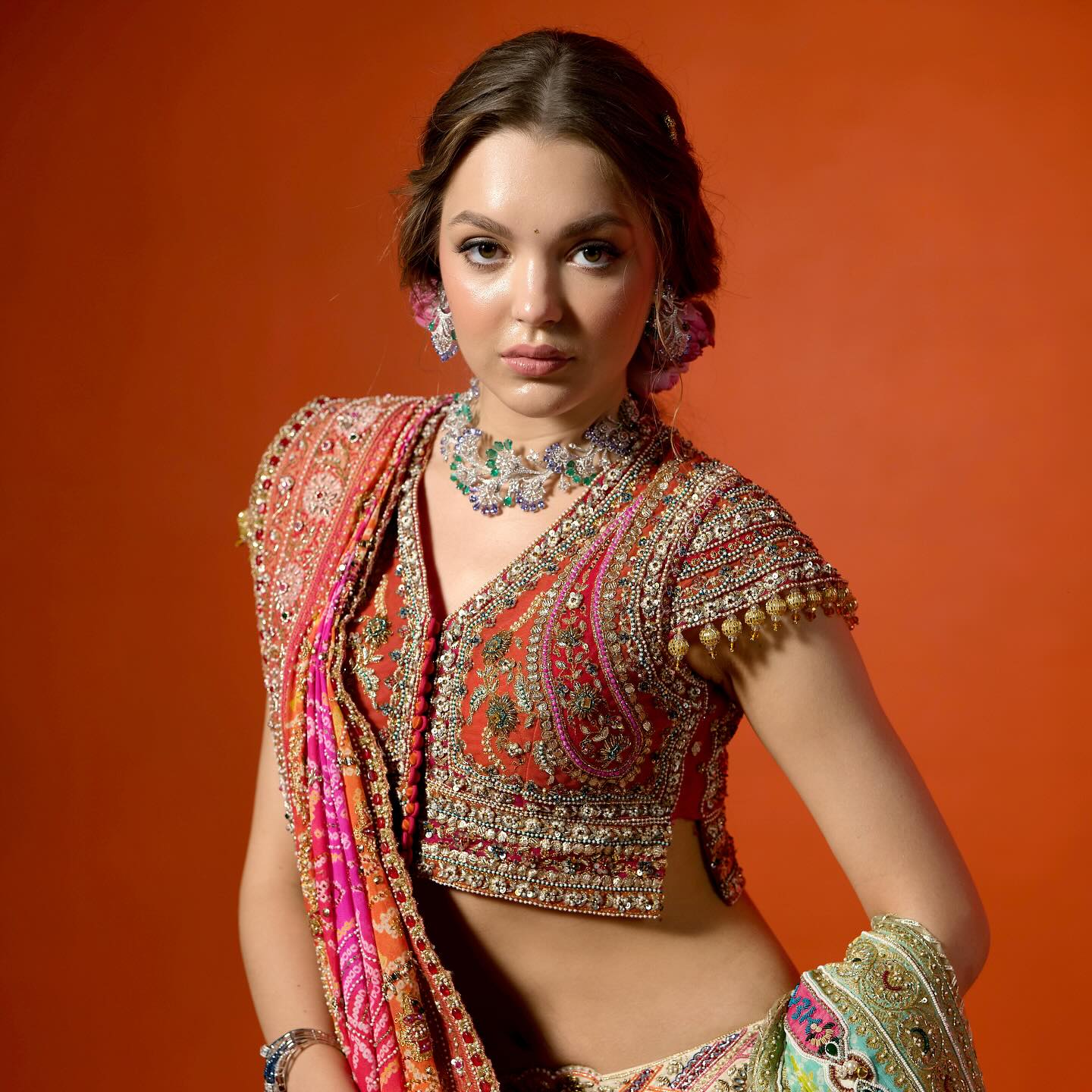 Custom White and Orange Elaborate Traditional Motif Royal Bridal lehenga