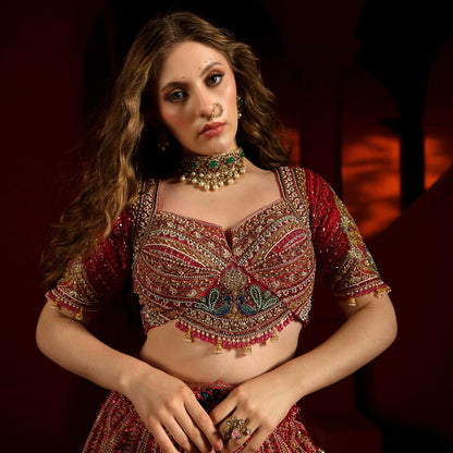 Custom Bright Red Elaborate Traditional Motif Royal Bridal lehenga