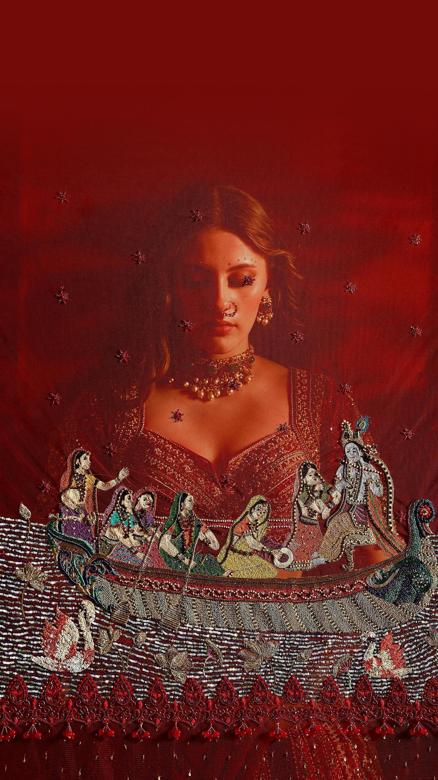 Custom Bright Red Elaborate Traditional Motif Royal Bridal lehenga