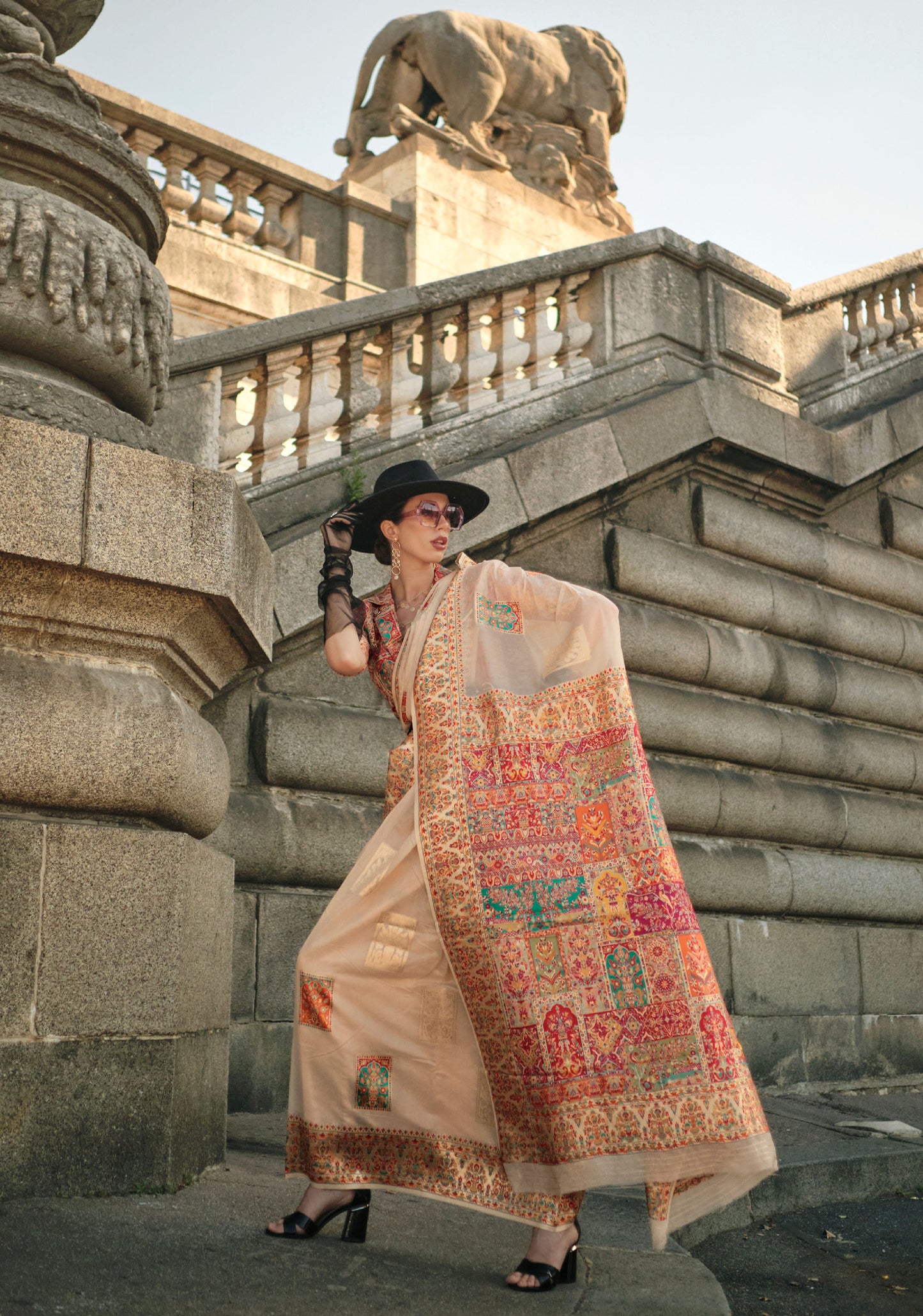 Beige Khadija Kashmiri Handoom Silk Saree