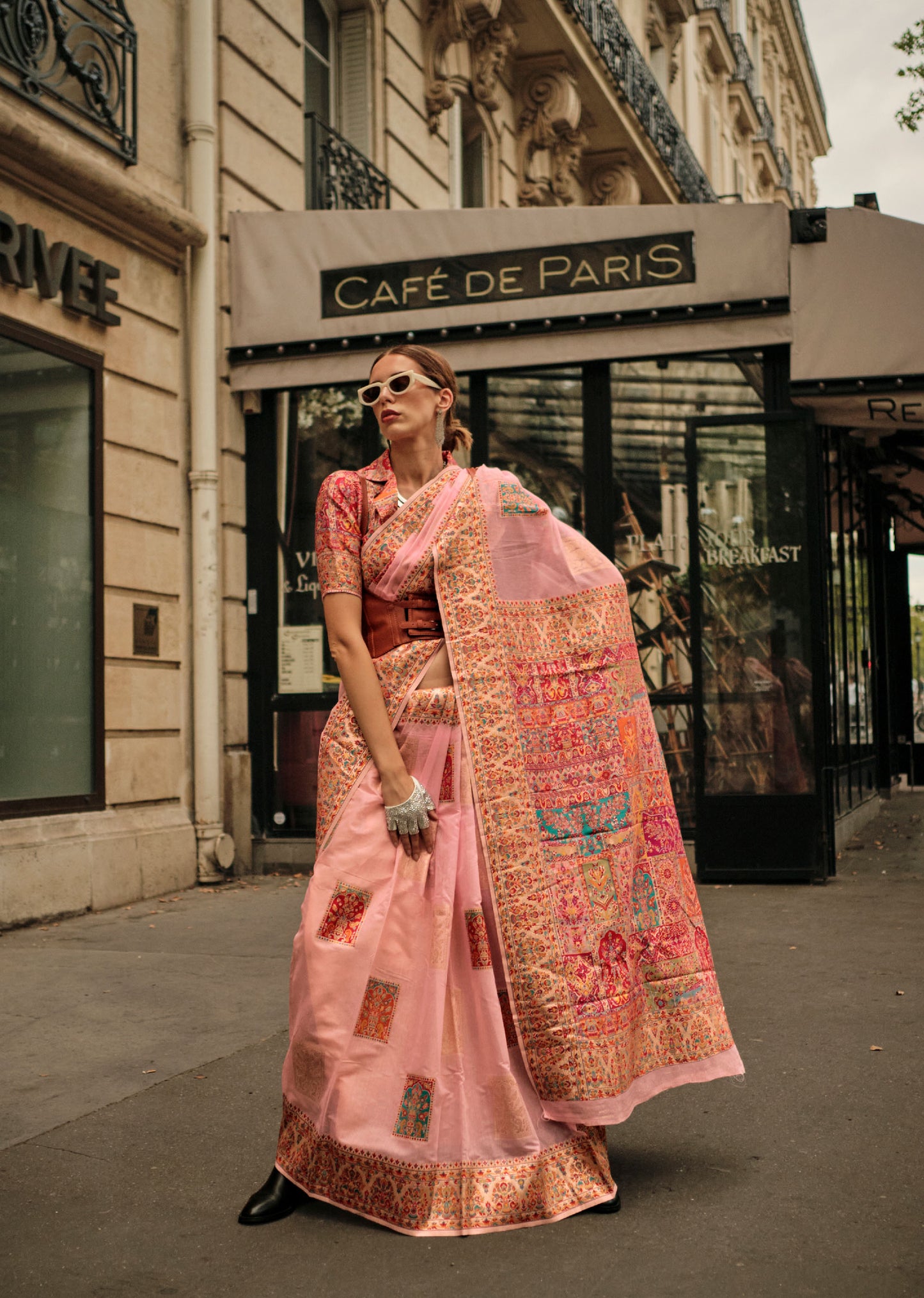 Peach Khadija Kashmiri Handoom Silk Saree