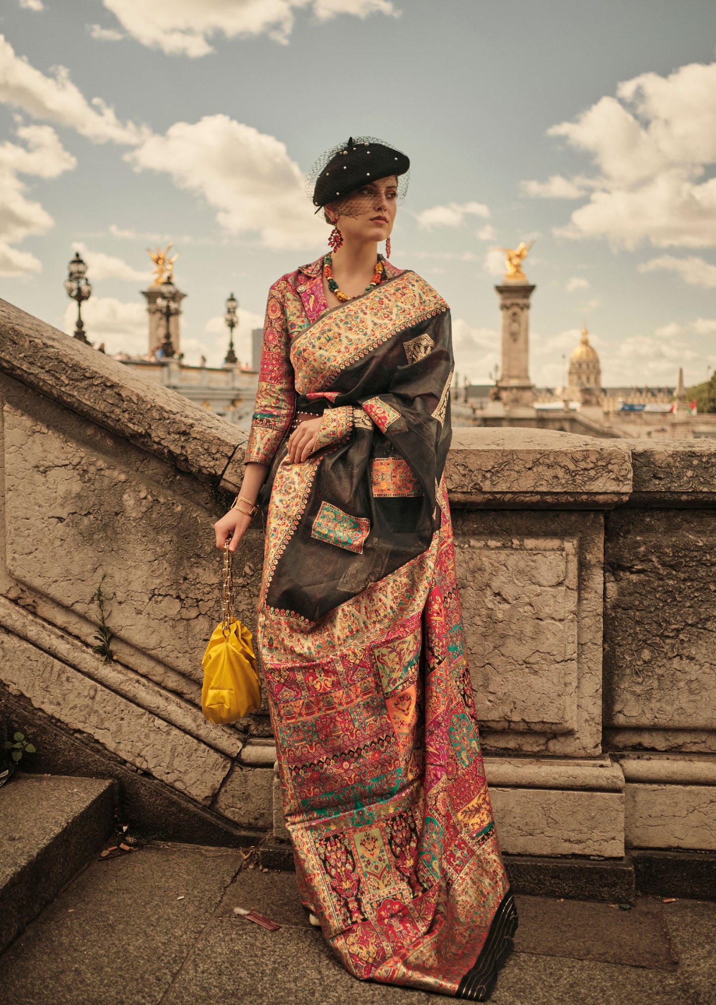 Black Khadija Kashmiri Handoom Silk Saree