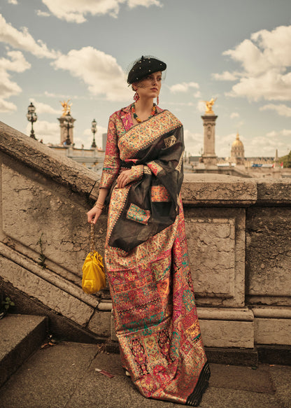 Black Khadija Kashmiri Handoom Silk Saree