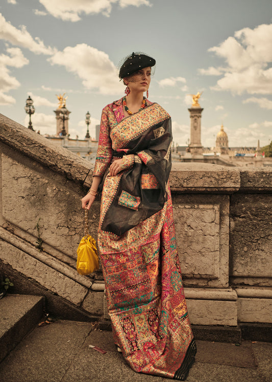 Black Khadija Kashmiri Handoom Silk Saree