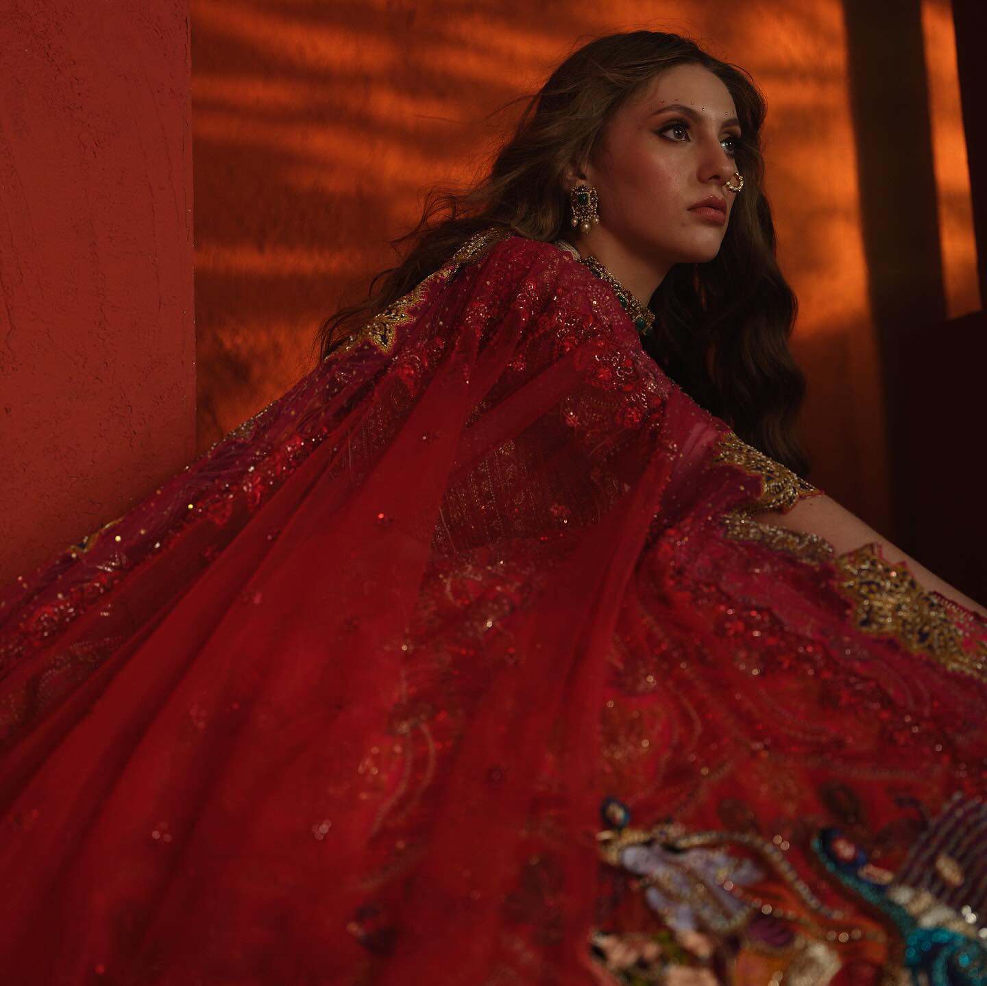 Custom Bright Red Elaborate Traditional Motif Royal Bridal lehenga