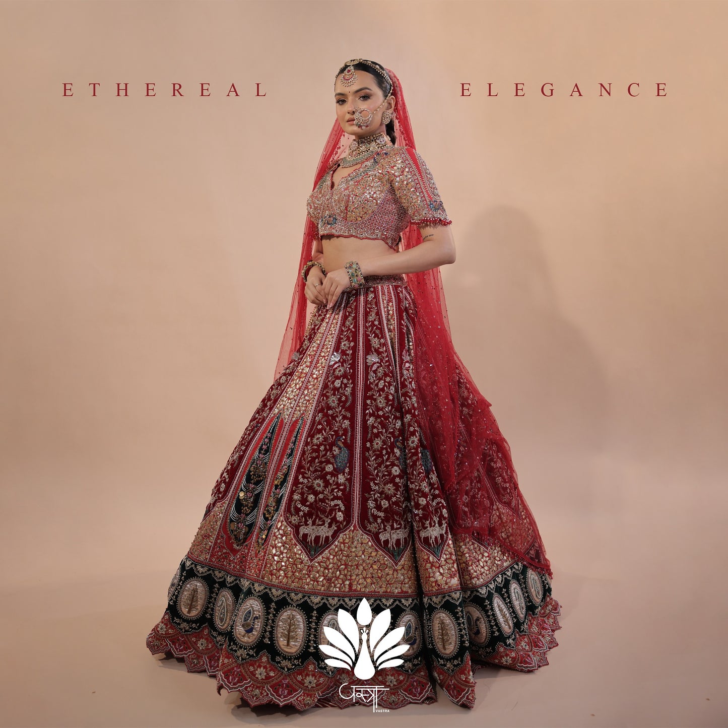Custom Red and Black Elaborate Traditional Motif Royal Bridal lehenga