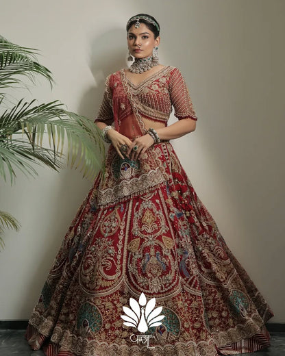 Custom Red Elaborate Traditional Motif Royal Bridal lehenga