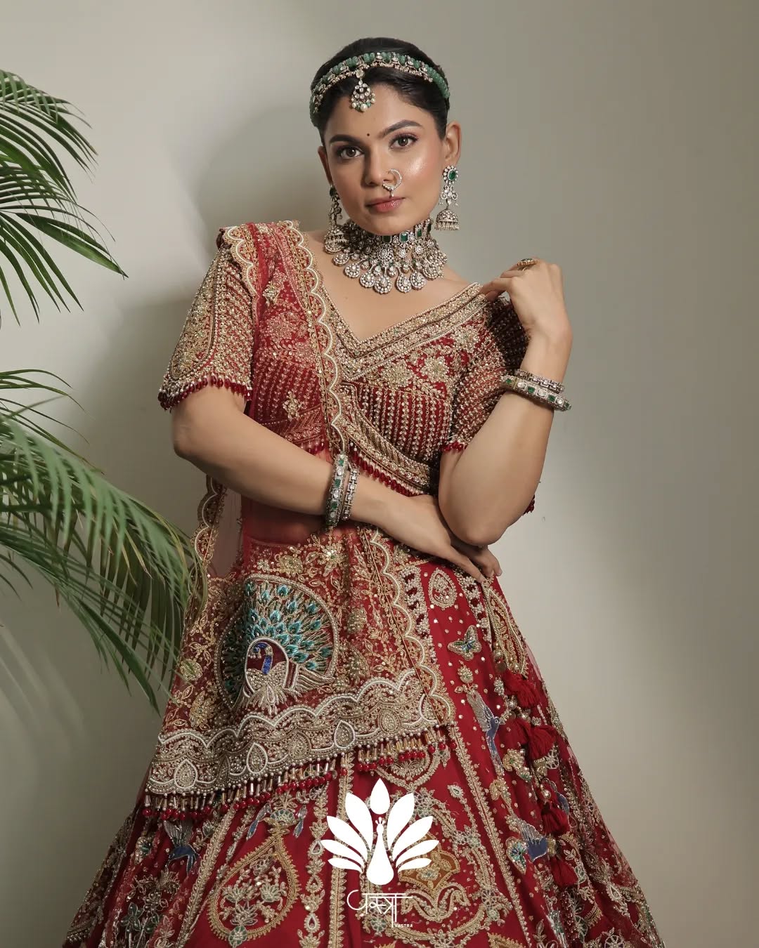 Custom Red Elaborate Traditional Motif Royal Bridal lehenga