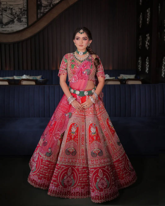 Custom Pink Elaborate Traditional Motif Royal Bridal lehenga