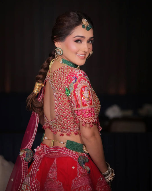 Custom Pink Elaborate Traditional Motif Royal Bridal lehenga