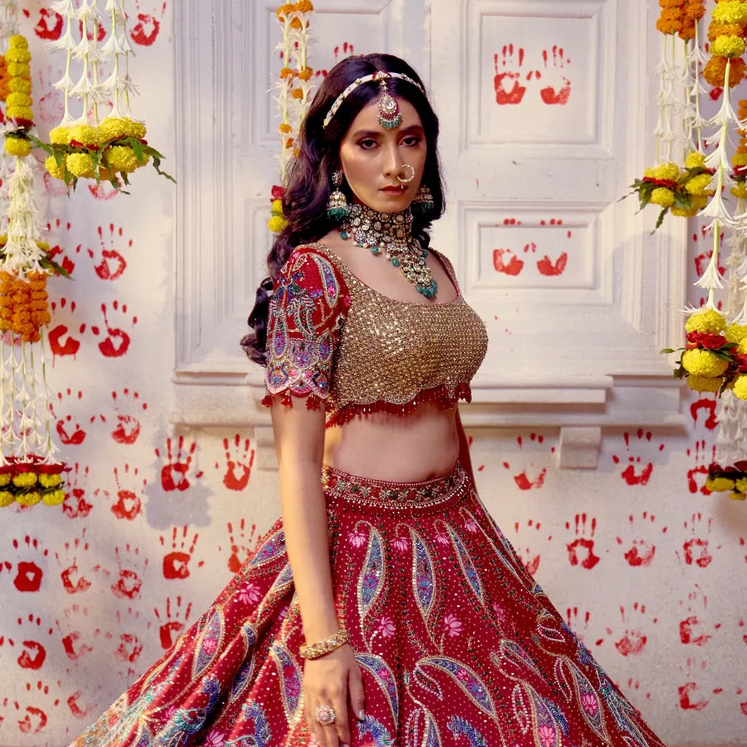 Custom Red Eloquent Elaborate Traditional Motif Royal Bridal lehenga