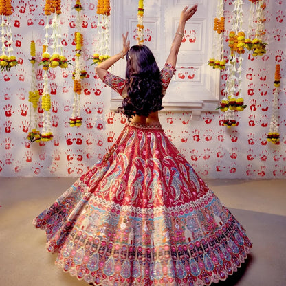 Custom Red Eloquent Elaborate Traditional Motif Royal Bridal lehenga