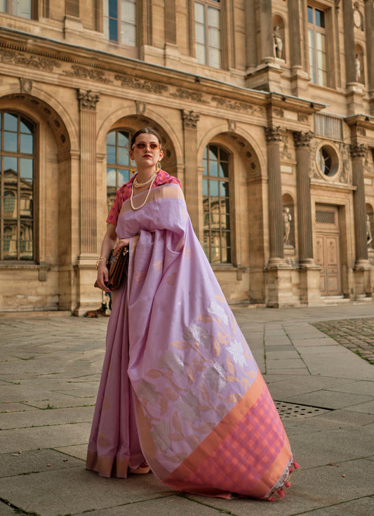 Lavender Kube Soft Silk Handloom Saree