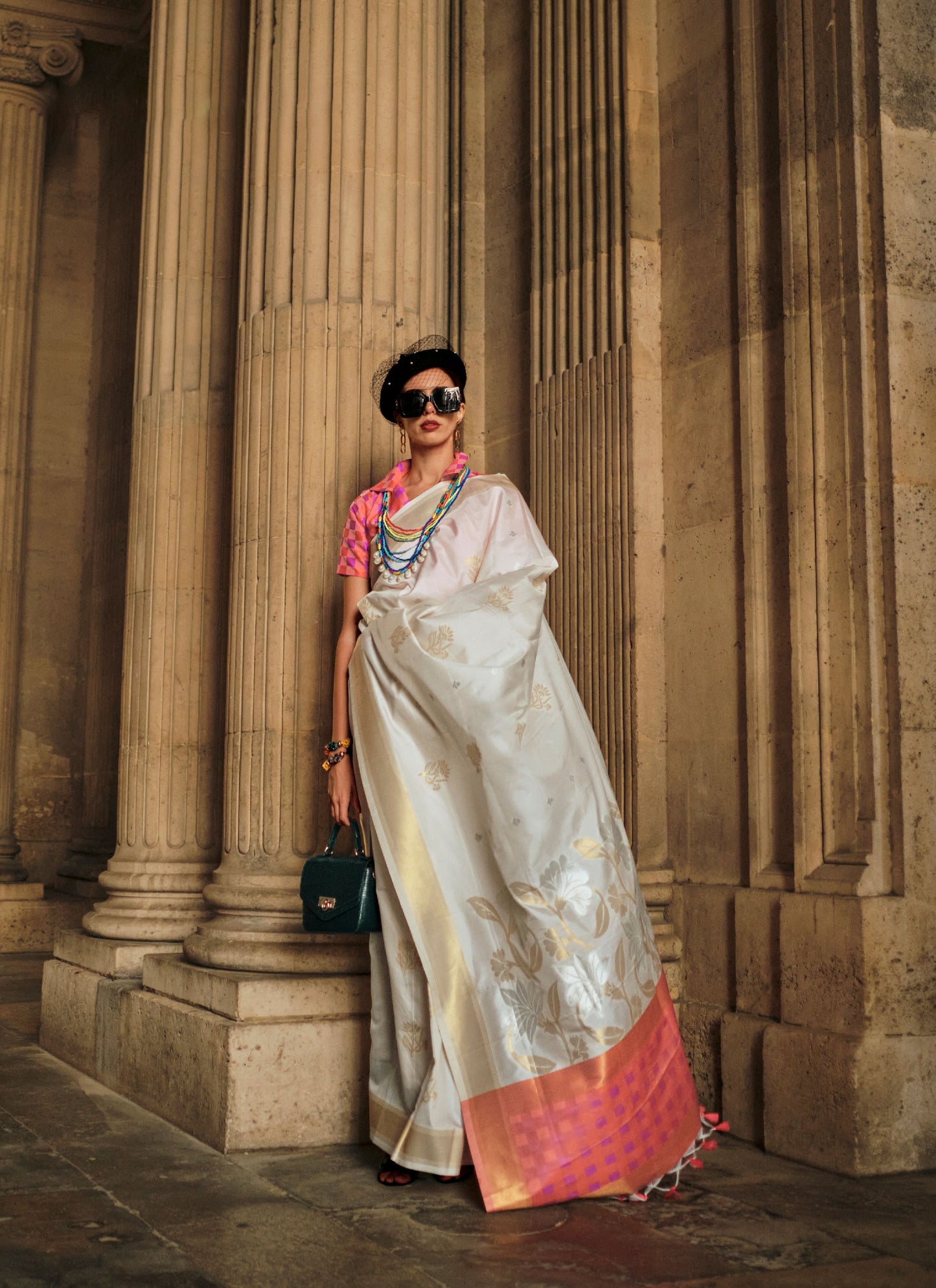 Off white Kube Soft Silk Handloom Saree