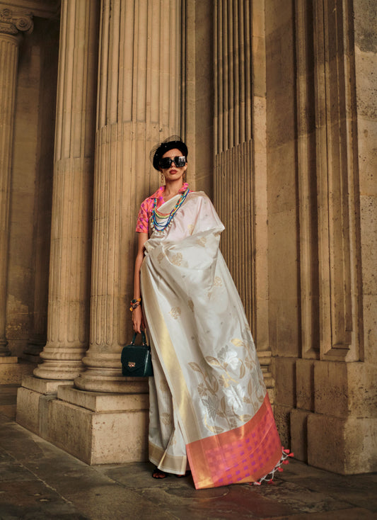 Off white Kube Soft Silk Handloom Saree