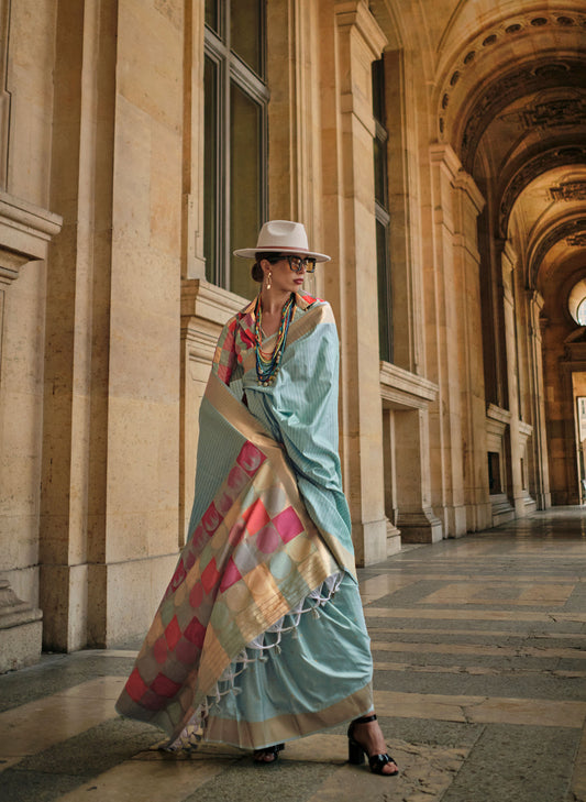 Blue Kube Soft Silk Handloom Saree