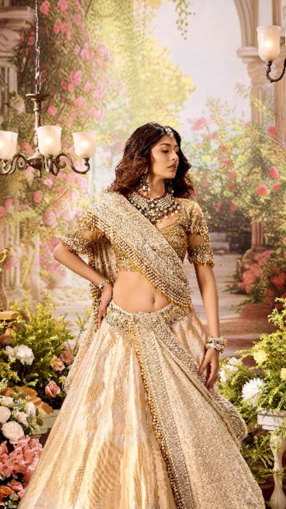 Custom Light Beige Eloquent Bridal lehenga