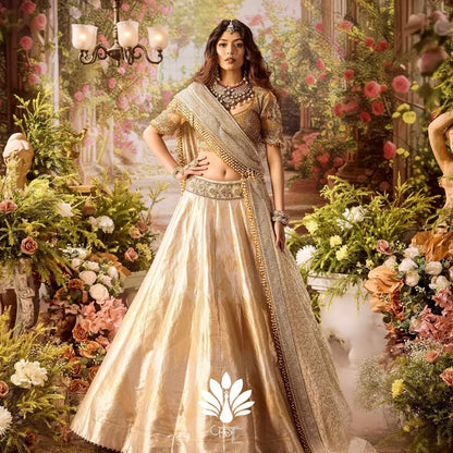 Custom Light Beige Eloquent Bridal lehenga