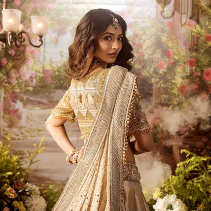 Custom Light Beige Eloquent Bridal lehenga