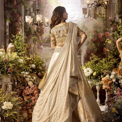 Custom Light Beige Eloquent Bridal lehenga