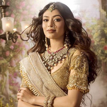 Custom Light Beige Eloquent Bridal lehenga