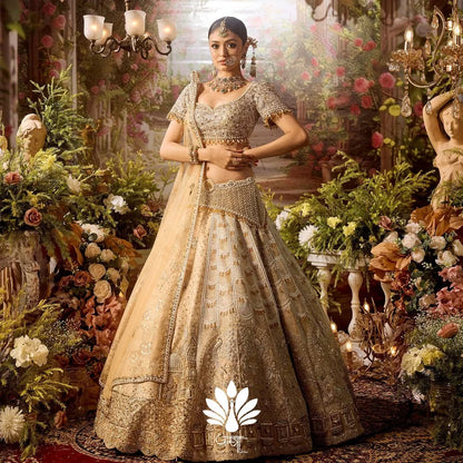 Custom Beige Eloquent Swan Motif Bridal lehenga