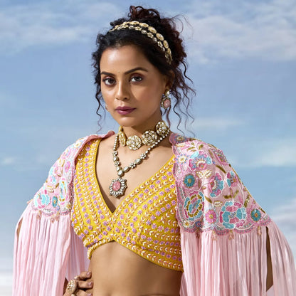 Custom Yellow Eloquent Flower Motif Lehenga