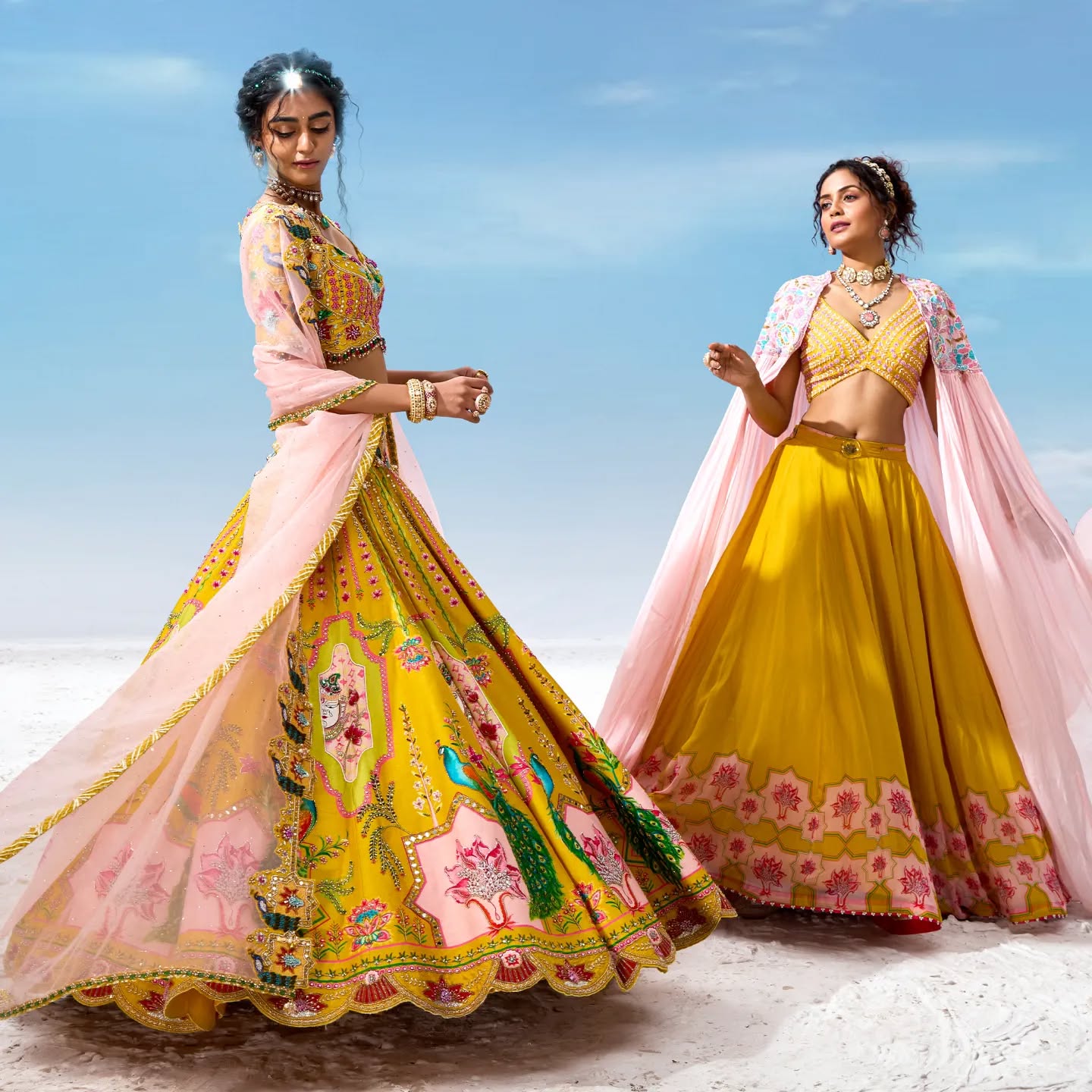 Custom Yellow Eloquent Peacock Motif Lehenga