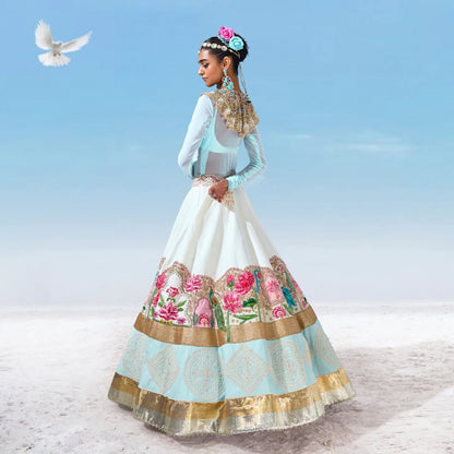 Custom Light Blue Eloquent Peacock Motif Bridesmaid Lehenga