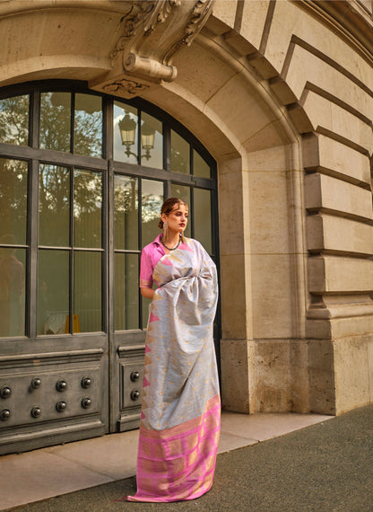 Light Grey Khwaab Handloom Khadi Silk Saree