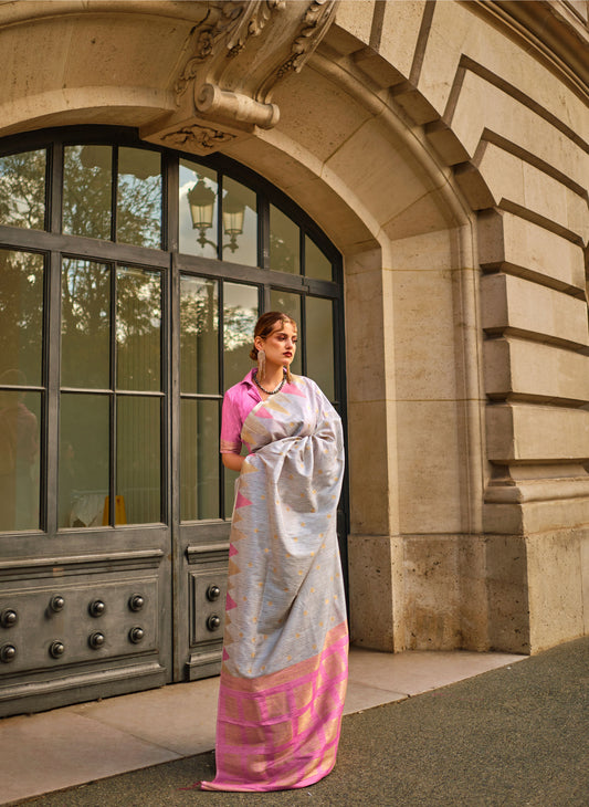 Light Grey Khwaab Handloom Khadi Silk Saree