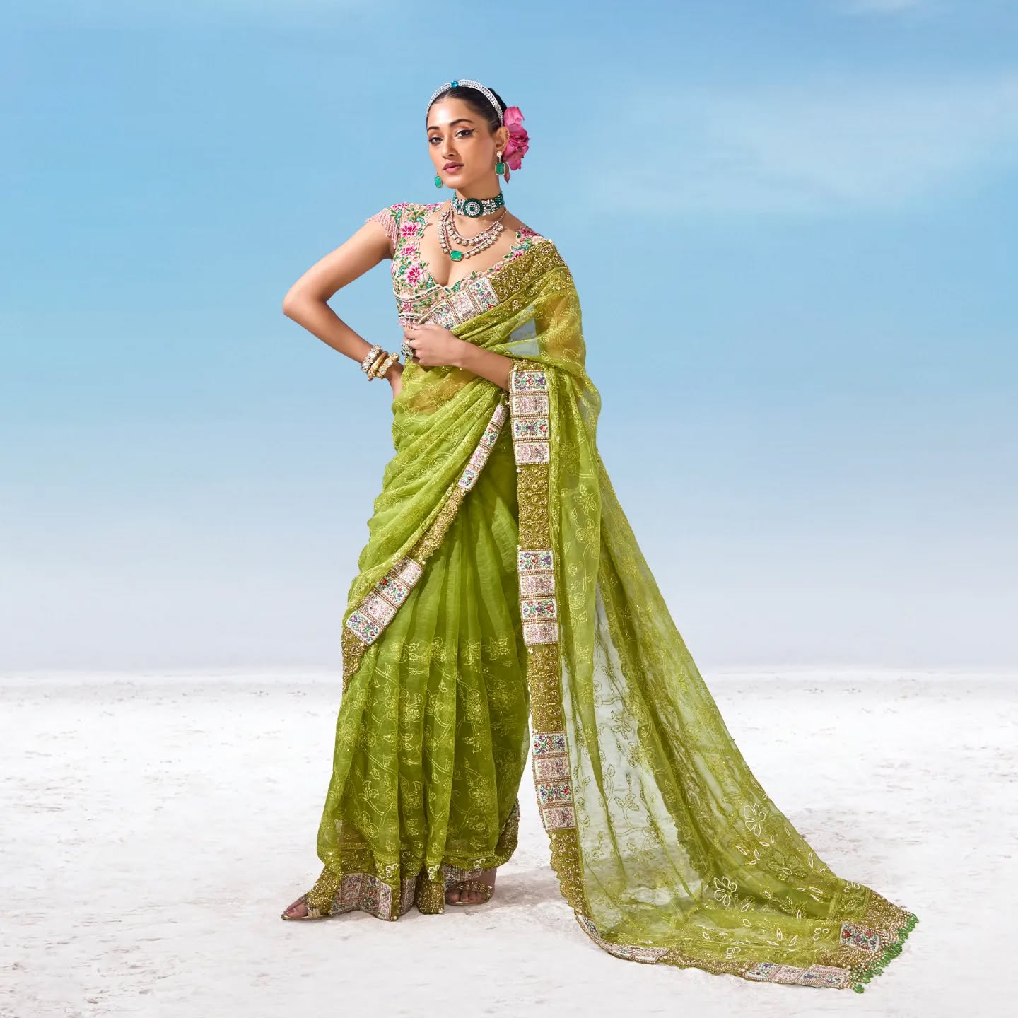 Custom Mint Green Eloquent Bridal Saree