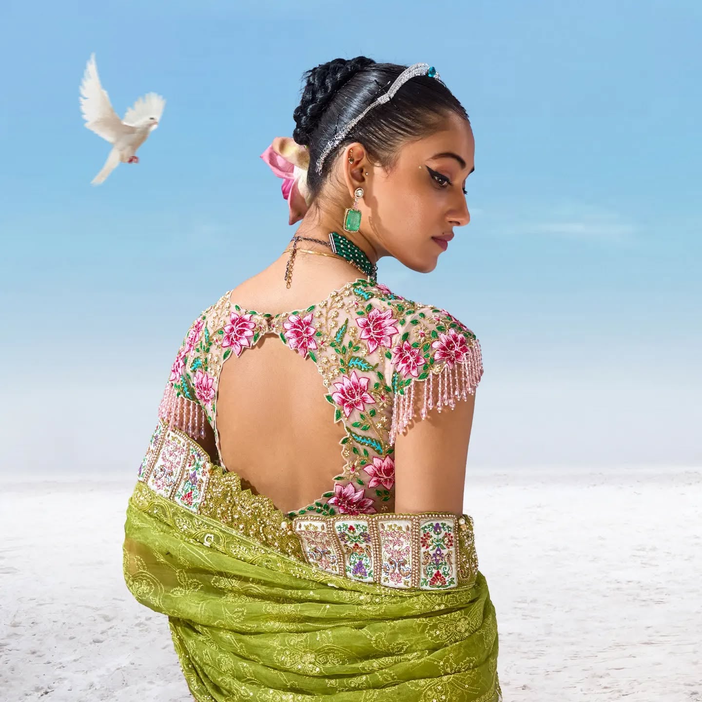 Custom Mint Green Eloquent Bridal Saree