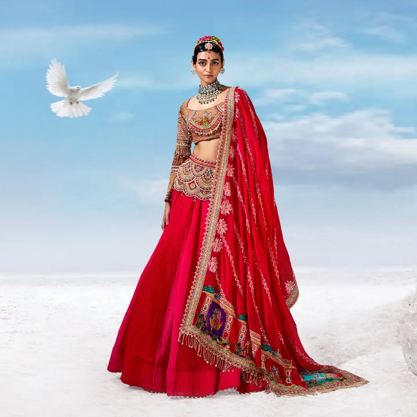 Custom Red Eloquent Bridal Lehenga