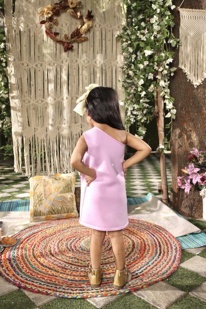 Purple Lycra Dress with Gold Shimmer Bow