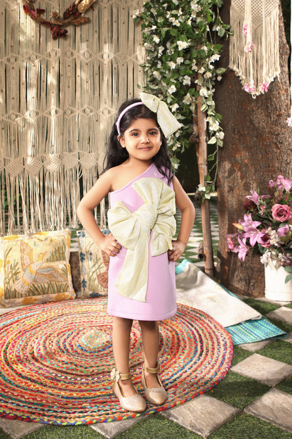 Purple Lycra Dress with Gold Shimmer Bow