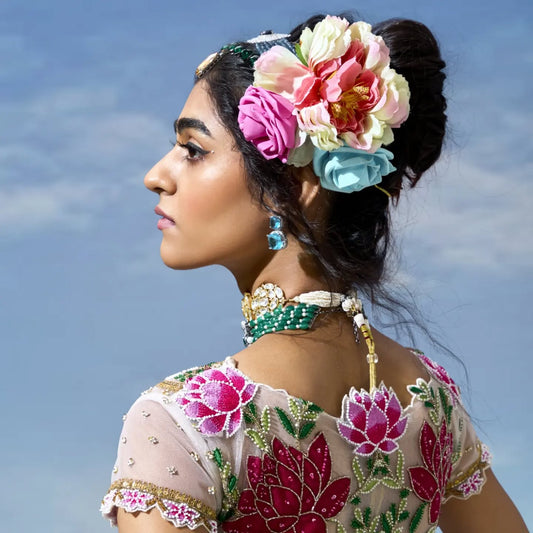 Custom Cream Heavy Bridal Saree